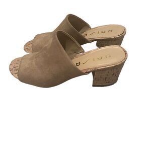 Unisa Tan Suede Stylish Mules with Cork Heel Size 7